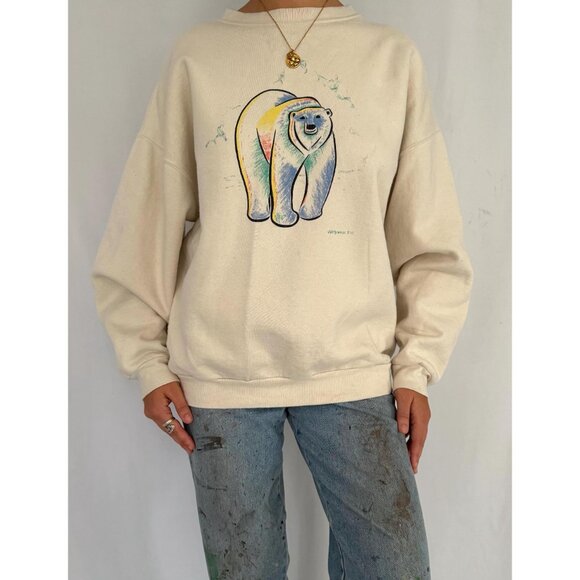90s vintage polar bear winter animal graphic cotton crewneck pullover sweatshirt - Picture 3 of 10
